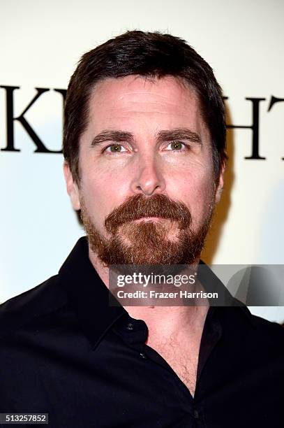 Actor Christian Bale attends the premiere of Broad Green Pictures' "Knight Of Cups" on March 1, 2016 in Los Angeles, California.