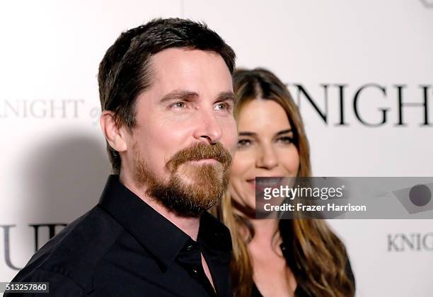 Actors Christian Bale and Sibi Blazic attend the premiere of Broad Green Pictures' "Knight Of Cups" on March 1, 2016 in Los Angeles, California.