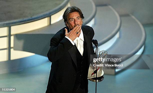 Actor Al Pacino accepts the award for Best Actor in a Miniseries or Movie for "Angels in America" on stage during the 56th Annual Primetime Emmy...