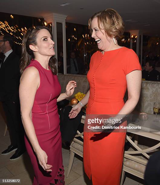 Producer/Actress Tina Fey and author Kim Barker attend the 'Whiskey Tango Foxtrot' world premiere after party at Taven on the Green on March 1, 2016...