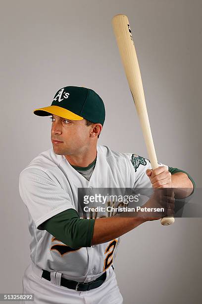 Sam Fuld of the Oakland Athletics poses for a portrait during the spring training photo day at HoHoKam Stadium on February 29, 2016 in Mesa, Arizona.