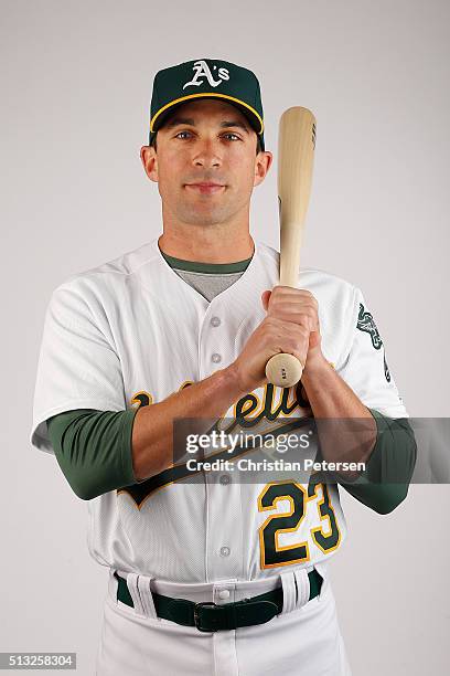 Sam Fuld of the Oakland Athletics poses for a portrait during the spring training photo day at HoHoKam Stadium on February 29, 2016 in Mesa, Arizona.