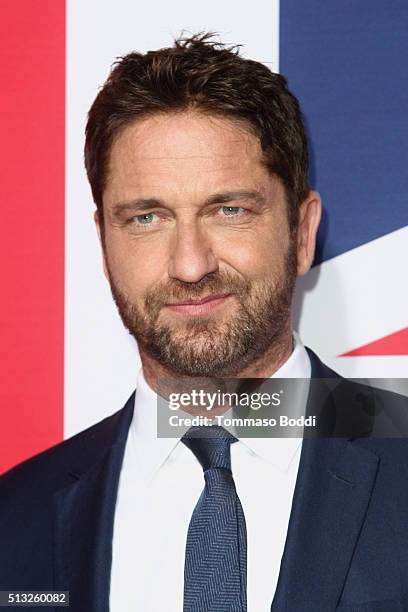 Actor Gerard Butler attends the premiere of Focus Features' "London Has Fallen" held at ArcLight Cinemas Cinerama Dome on March 1, 2016 in Hollywood,...