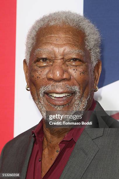 Actor Morgan Freeman attends the premiere of Focus Features' "London Has Fallen" held at ArcLight Cinemas Cinerama Dome on March 1, 2016 in...