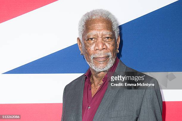 Actor Morgan Freeman attends the premiere of Focus Features' 'London Has Fallen' at ArcLight Cinemas Cinerama Dome on March 1, 2016 in Hollywood,...