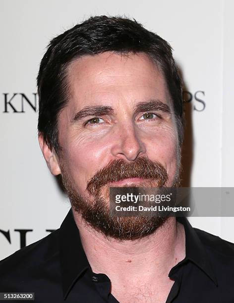 Actor Christian Bale attends the premiere of Broad Green Pictures' "Knight of Cups" at The Theatre at Ace Hotel on March 1, 2016 in Los Angeles,...
