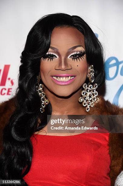 Drag queen Chi Chi DeVayne arrives at the premiere of Logo's "RuPaul's Drag Race" Season 8 at The Mayan Theater on March 1, 2016 in Los Angeles,...