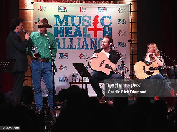 Singer/Songwriter/Host Peter Cooper, Singers/Songwriters Wynn Warbel, Lee Brice, Jessi Alexander and Bobby Bradock perform during The First And The...