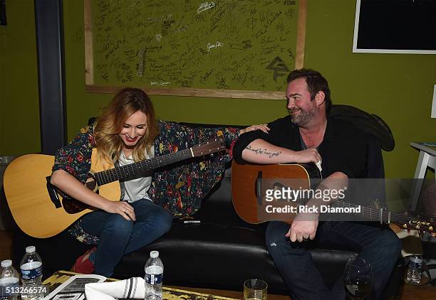 Singer/Songwriter Jessi Alexander and Singer/Songwriter Lee Brice backstage during The First And The Worst To Benefit Music Health Alliance featuring...