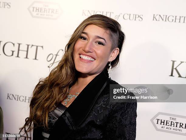 Actress Q'orianka Kilcher arrives at the Premiere of Broad Green Pictures' "Knight Of Cups" at the Theatre at Ace Hotel on March 1, 2016 in Los...
