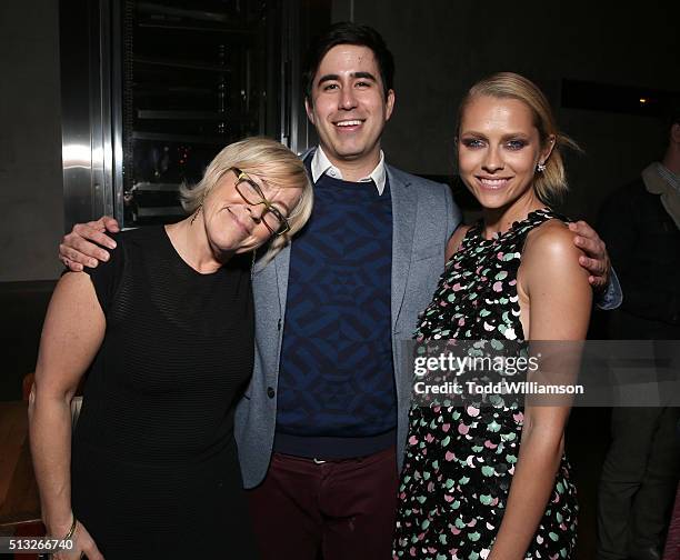 Producer Sarah Green, Broad Green Chief Creative Officer Daniel Hammond and Teresa Palmer attend the after party for the Knight Of Cups Premiere on...