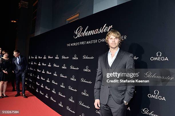 Actor Eric Christian Olsen attends the launch of the Globemaster, the worlds first master chronometer, hosted by OMEGA and brand ambassador Eddie...