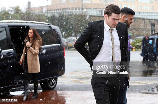 Footballer Adam Johnson and former partner Stacey Flounders arrive at Bradford Crown Court for day fourteen of the trial where he is facing child...