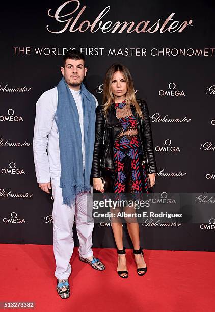 Designer Louis Leeman and Vogue contributing editor Erica Pelosini attend the launch of the Globemaster, the worlds first master chronometer, hosted...