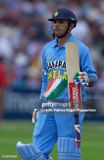 Sourav Ganguly of India walks off after being dismissed for 60 runs during the NatWest Series Final between England and India at Lord's, London, 13th...