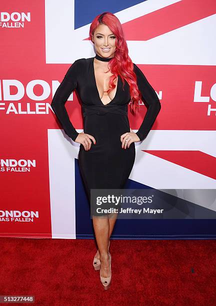 Personality Natalie Eva Marie attends the premiere of Focus Features' 'London Has Fallen' held at ArcLight Cinemas Cinerama Dome on March 1, 2016 in...