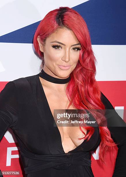 Personality Natalie Eva Marie attends the premiere of Focus Features' 'London Has Fallen' held at ArcLight Cinemas Cinerama Dome on March 1, 2016 in...