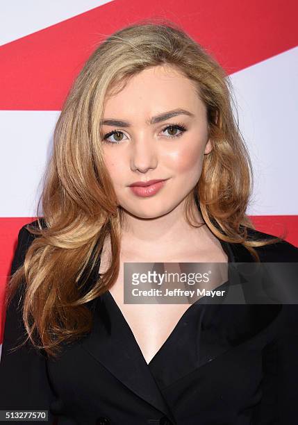 Actress Peyton List attends the premiere of Focus Features' 'London Has Fallen' held at ArcLight Cinemas Cinerama Dome on March 1, 2016 in Hollywood,...