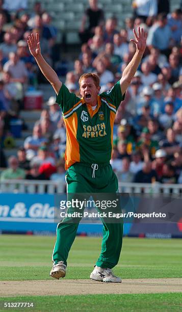 Shaun Pollock of South Africa appeals during the NatWest Series One Day International between England and South Africa at Edgbaston, Birmingham, 8th...
