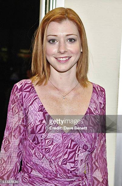Alyson Hannigan attends the UK Premiere of "American Pie 2" at The Odeon Cinema followed by the party at Titanic Restaurant on September 6, 2001 in...