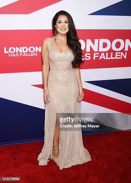 Actress Saye Yabandeh attends the premiere of Focus Features' 'London Has Fallen' held at ArcLight Cinemas Cinerama Dome on March 1, 2016 in...
