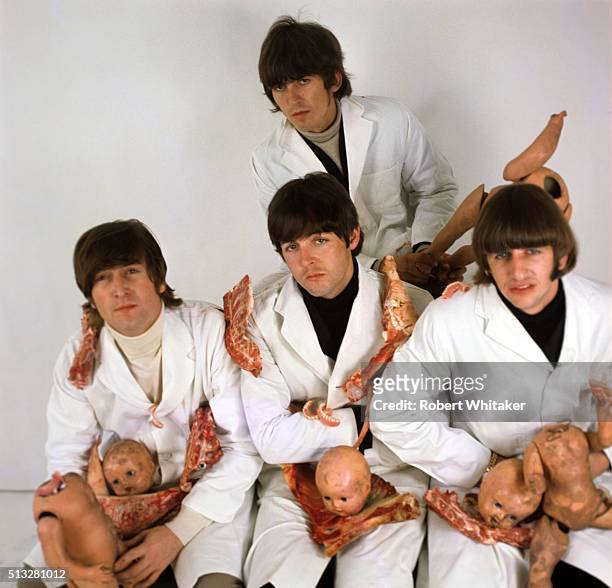 The Beatles in an outtake from the cover session for the 'Yesterday & Today' album, Vale Studios, Chelsea, London, 25th March 1966. Clockwise from...
