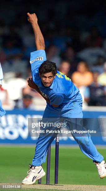 Irfan Pathan bowling for India during the NatWest Challenge One Day International between England and India at Lord's, London, 5th September 2004....