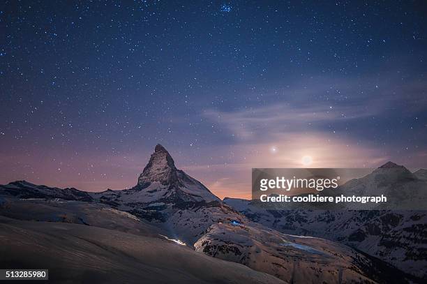 matterhorn with stars - zermatt stock pictures, royalty-free photos & images