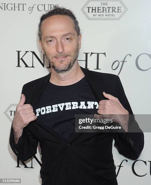 Cinematographer Emmanuel Lubezki arrives at the premiere of Broad Green Pictures' "Knight Of Cups" on March 1, 2016 in Los Angeles, California.