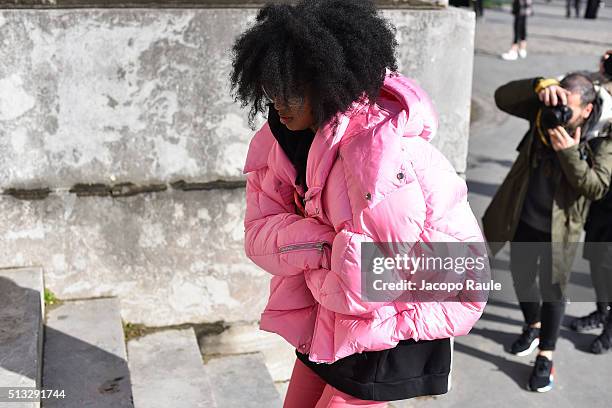 Julia Sarr-Jamois is seen arriving at Maison Margiela during Paris Fashion Week : Womenswear Fall Winter 2016/2017 on March 2, 2016 in Paris, France.