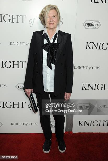 Costume designer Jacqueline West arrives at the premiere of Broad Green Pictures' "Knight Of Cups" on March 1, 2016 in Los Angeles, California.