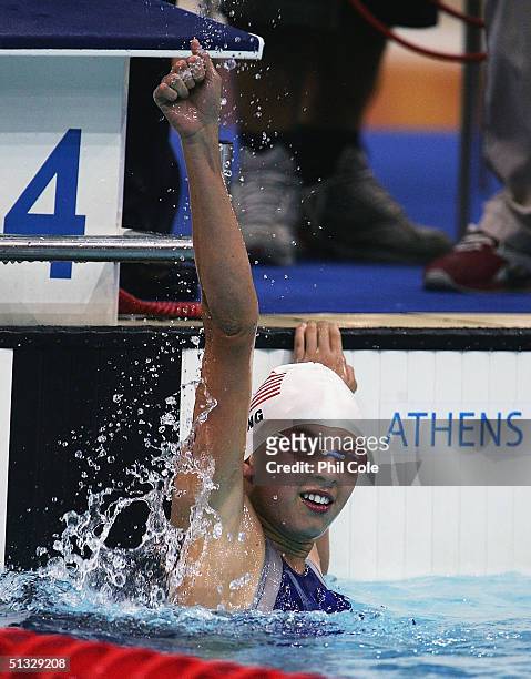 Jessica Long of the United Syates Of America Wins Gold at the Athens 2004 Paralympic Games at the Swimming Pool in the Olympic Sports Complex Aquatic...