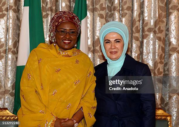 Turkish President Recep Tayyip Erdogan's wife Emine Erdogan meets with Nigerian President Muhammadu Buhari's wife Aisha Buhari within Turkish...