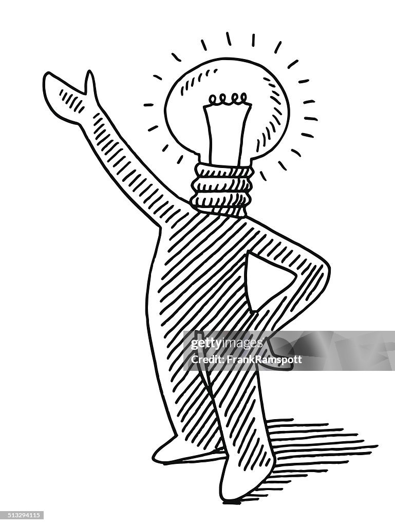 Light Bulb Idea Man Presenting Drawing