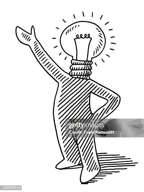 light bulb idea man presenting drawing - man presenting white background stock illustrations