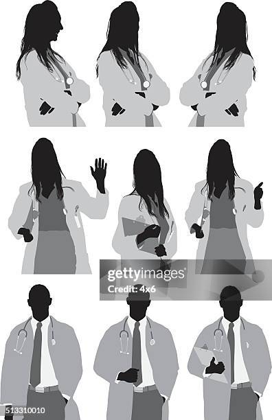 doctor in various actions - hands in pockets vector stock illustrations