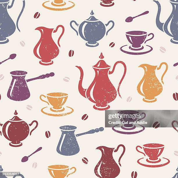 vintage textured coffee seamless pattern - coffee beans background stock illustrations