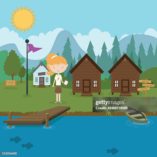 summer camp - cabin stock illustrations