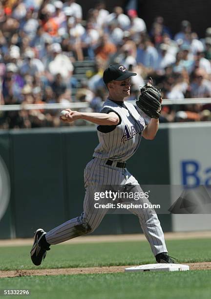Infielder Andy Green of the Arizona Diamondbacks throws the ball against the San Francisco Giants during the game at SBC Park on September 5, 2004 in...
