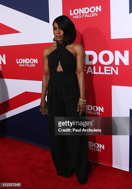 Actress Angela Bassett attends the premiere of "London Has Fallen" at ArcLight Cinemas Cinerama Dome on March 1, 2016 in Hollywood, California.
