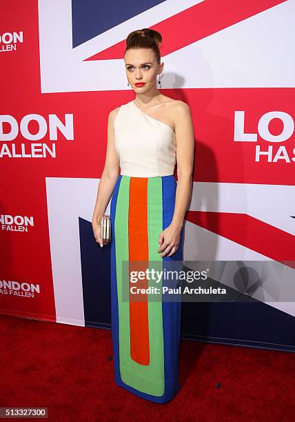 Actress Holland Roden attends the premiere of "London Has Fallen" at ArcLight Cinemas Cinerama Dome on March 1, 2016 in Hollywood, California.