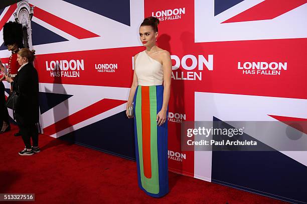 Actress Holland Roden attends the premiere of "London Has Fallen" at ArcLight Cinemas Cinerama Dome on March 1, 2016 in Hollywood, California.