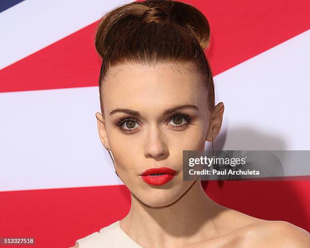 Actress Holland Roden attends the premiere of "London Has Fallen" at ArcLight Cinemas Cinerama Dome on March 1, 2016 in Hollywood, California.