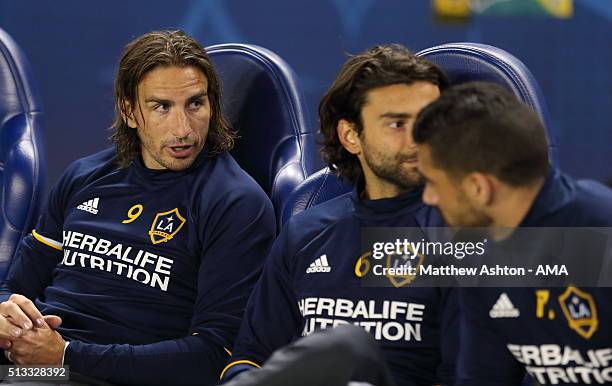 Alan Gordon of Los Angeles during the CONCACAF Champions League match between LA Galaxy and Santos Laguna at StubHub Center on February 24, 2016 in...