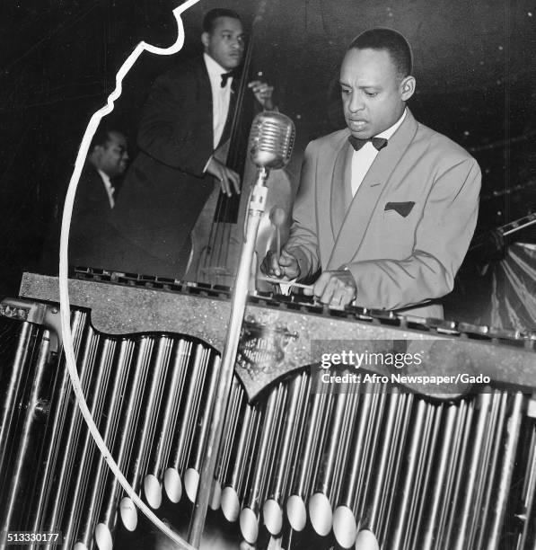 African-American jazz vibraphonist, pianist, percussionist, bandleader and actor Lionel Hampton, New York City, New York, July 6, 1942.
