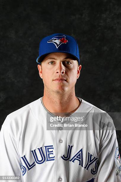 Matt Dominguez of the Toronto Blue Jays poses for a photo during the Blue Jays' photo day on February 27, 2016 in Dunedin, Florida.