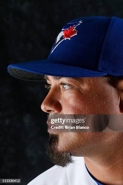 Humberto Quintero of the Toronto Blue Jays poses for a photo during the Blue Jays' photo day on February 27, 2016 in Dunedin, Florida.