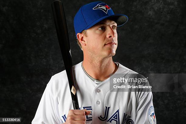 Matt Dominguez of the Toronto Blue Jays poses for a photo during the Blue Jays' photo day on February 27, 2016 in Dunedin, Florida.