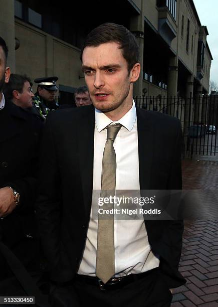 Footballer Adam Johnson leaves Bradford Crown Court on day fourteen of the trial where he was found guilty of one count of child sexual assault...