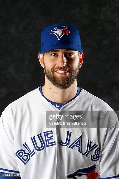 Scott Diamond of the Toronto Blue Jays poses for a photo during the Blue Jays' photo day on February 27, 2016 in Dunedin, Florida.